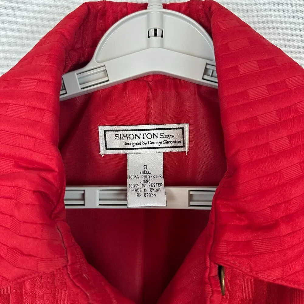 SIMONTON SAYS WOMEN'S RED SQUARED DESIGNED JACKET BLAZER HIDDEN BUTTON SIZE S - Picture 2 of 11